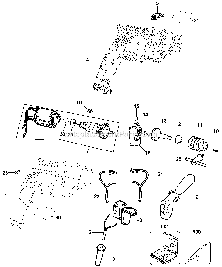 Black and Decker KR520K-AR (Type 1) 1/2 Hammer Drill Power Tool Page A Diagram